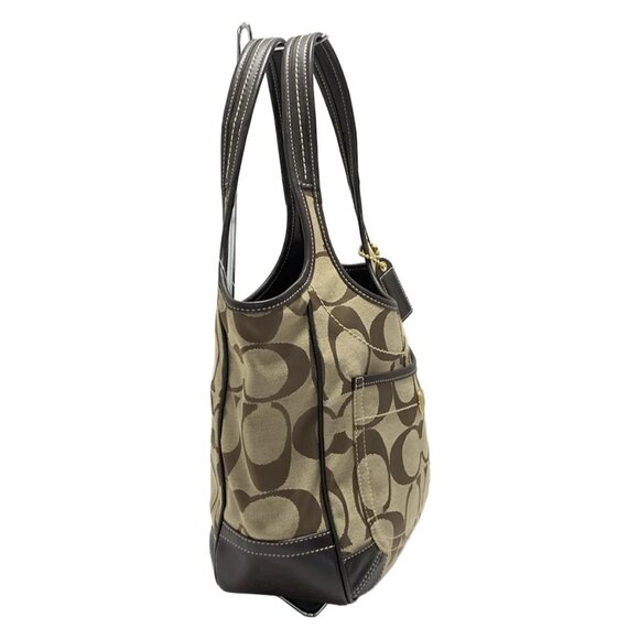 Auth COACH Ergo SignatureTote F11292 Khaki Dark Brown Jacquard Leather - Picture 4 of 8